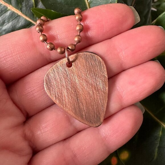 Antique Copper Guitar Pick Necklace - 24 Inch Chain - Picture 2 of 5